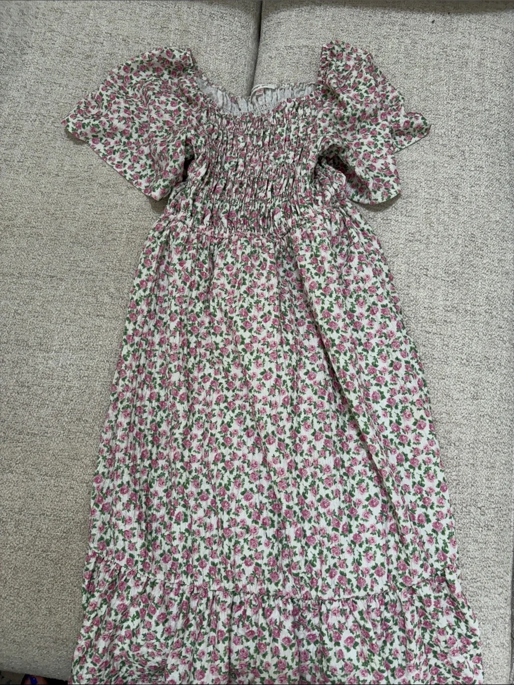 Persaya Pink and Green Floral Girls' Smocked Sundress